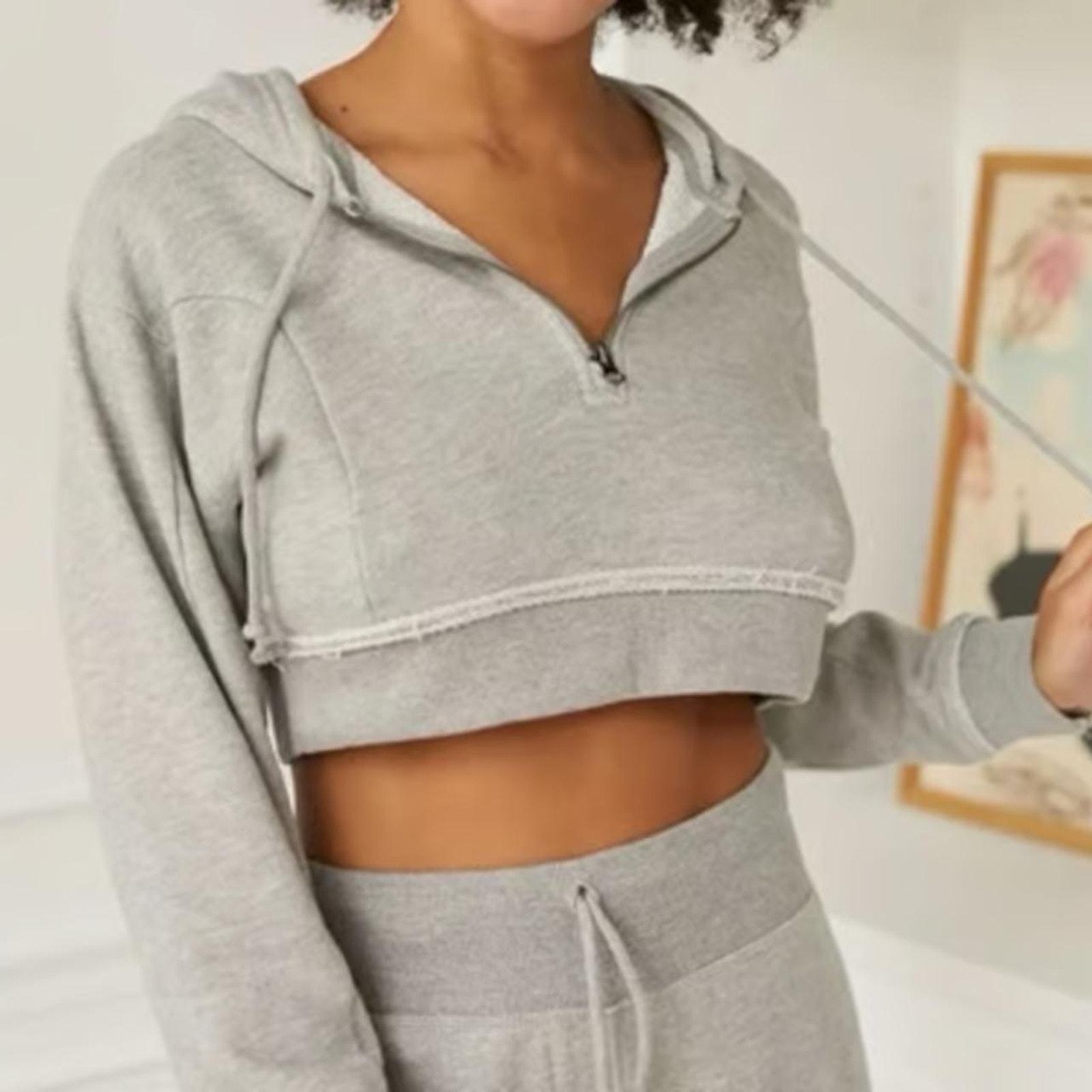 Out From Under Vicky Cropped Hoodie Sweatshirt Gray Urban Outfitters Size Xs